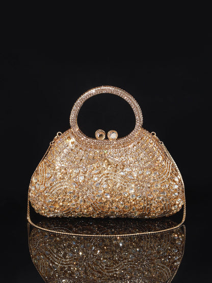 High-end Luxurious Heavy-Embroidered Shiny Champagne Bottle Rhinestone Evening Bag