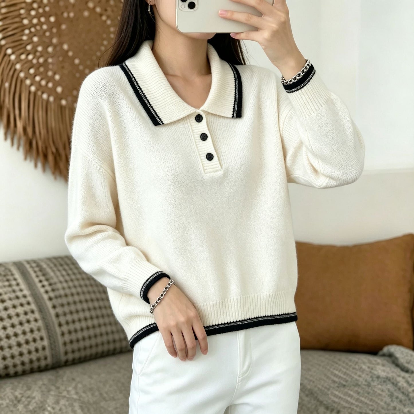 Womens Casual Loose-fitting Versatile Long-sleeve Sweater