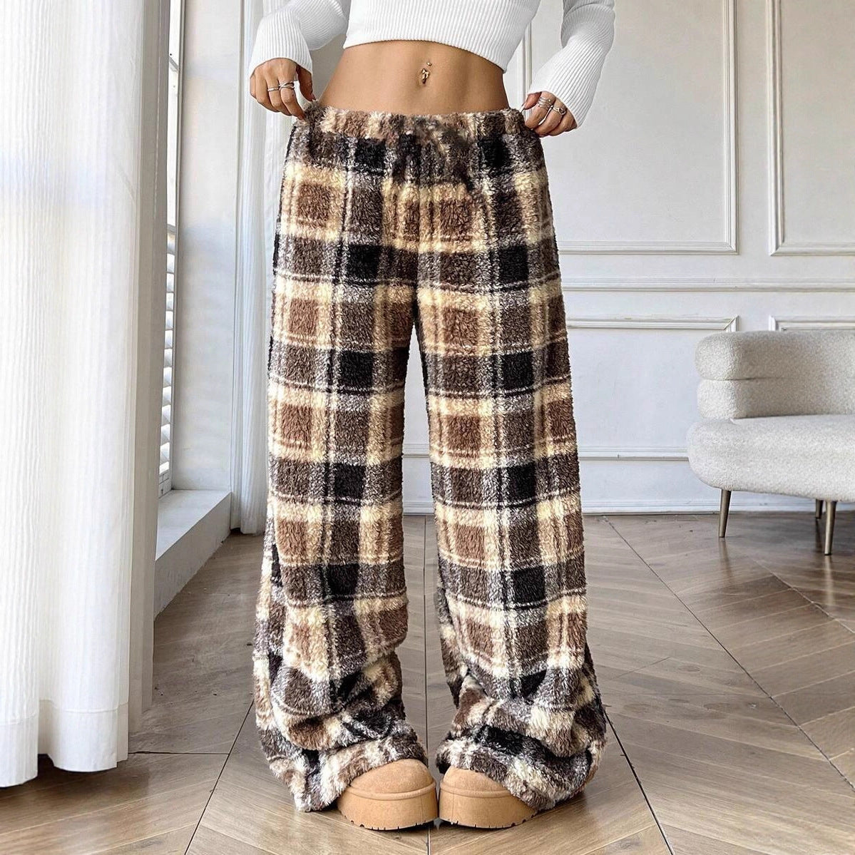 Straight-leg Wide-leg Pants Fashionable Plush  For Women