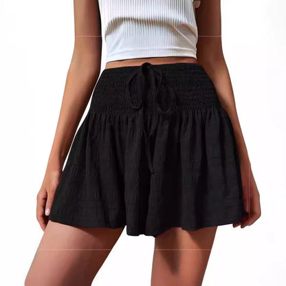 2026 European Style Women S Stretch Waist Short Skirt Casual Pants Summer Fashion Solid Color Drawstring Sports Shorts
