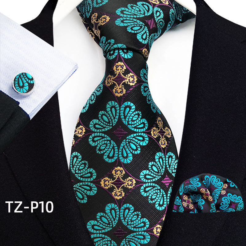 Mens Plaid Formal Tie Pocket Square And Cufflinks Three-Piece Set