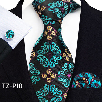 Mens Plaid Formal Tie Pocket Square And Cufflinks Three-Piece Set