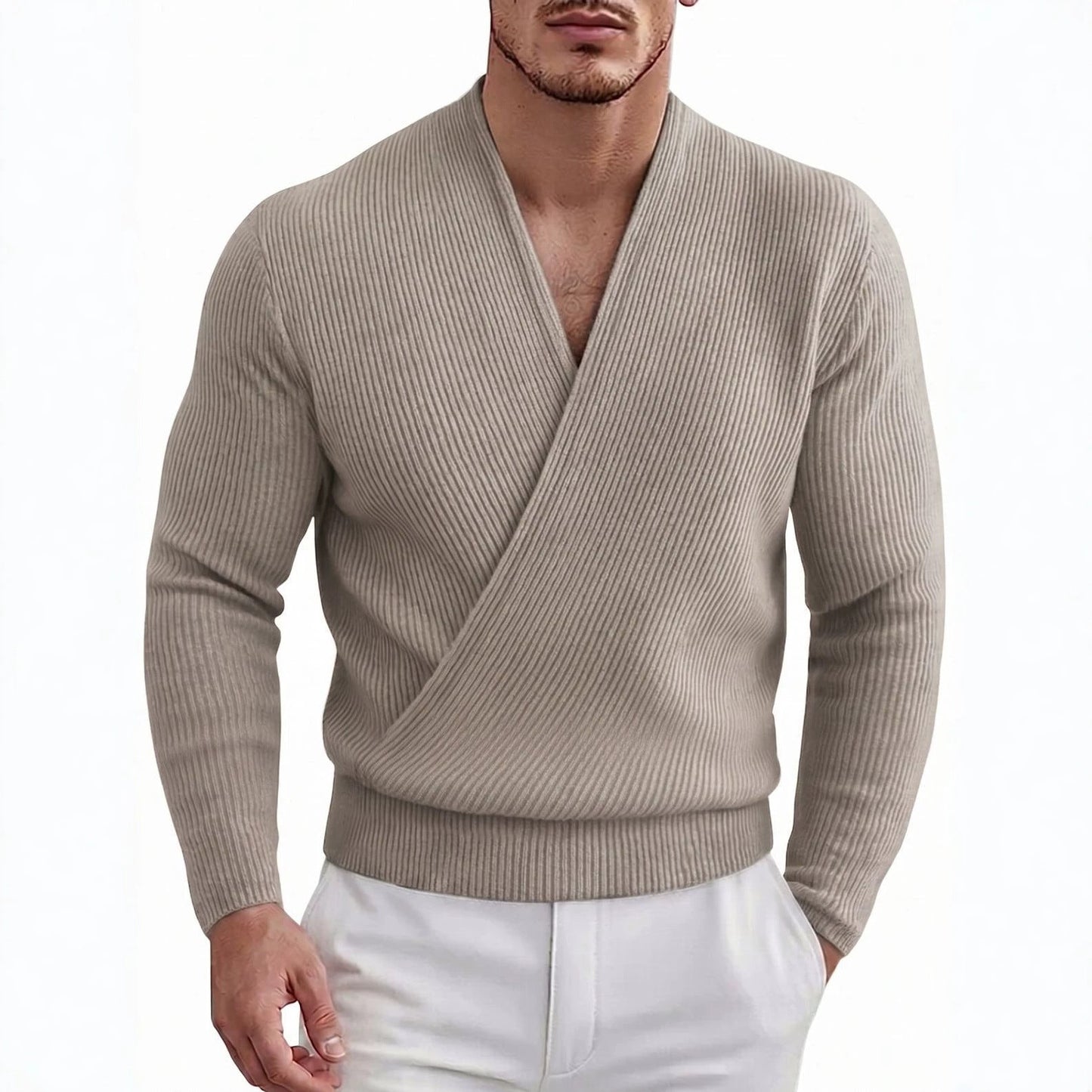 Sexy And Stylish Deep V-neck Cross-front Long-sleeve Knit Top