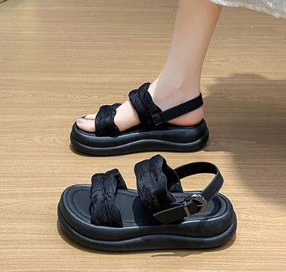 Women's Summer Fashion One Strap Platform Sandals Versatile Open Toe Casual Platform Beach Sandals For Dresses