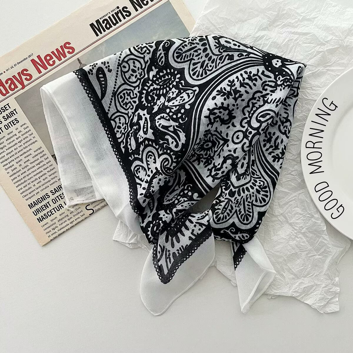 Korean-style Cashew Flower Cotton-Linen Square Scarf For Women