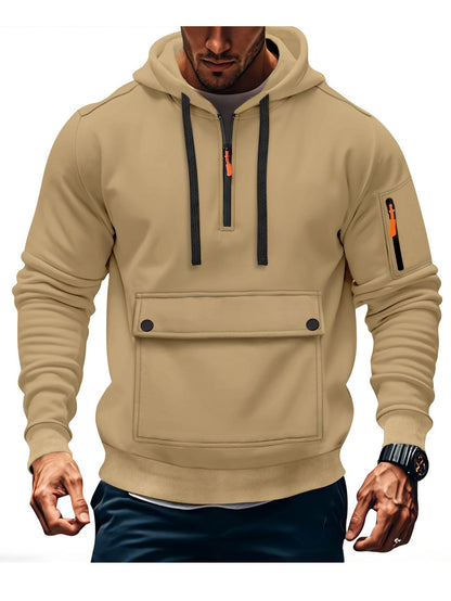 Mens Hooded Sweatshirt Jacket With Zippered Sleeves And Large Pockets
