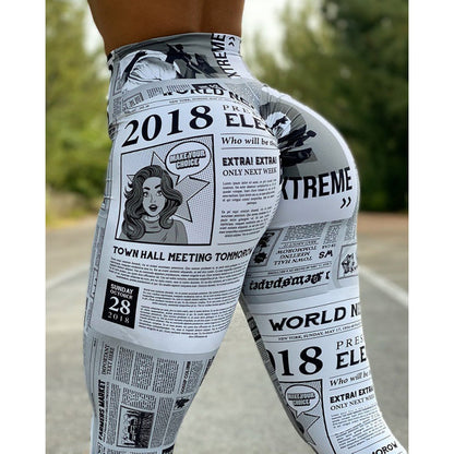 European And American Fashion News Times Digital Printed High Waist Stretch Yoga Pants Running Pants Leggings Slim Fit