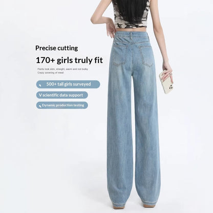 Summer Thin New High Waist Wide Leg Straight Pants In Light Color Tailored Fit For Taller Figures Made From Tencel