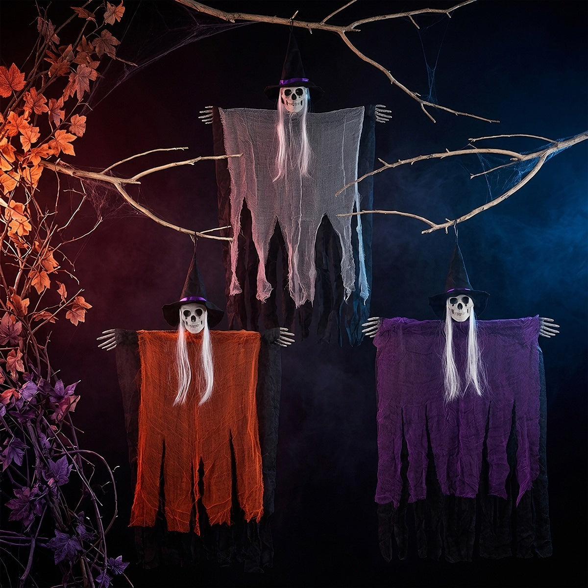 Halloween Skull Witch Hanging Ornament - Scary Holiday Party Home Decor Pendant