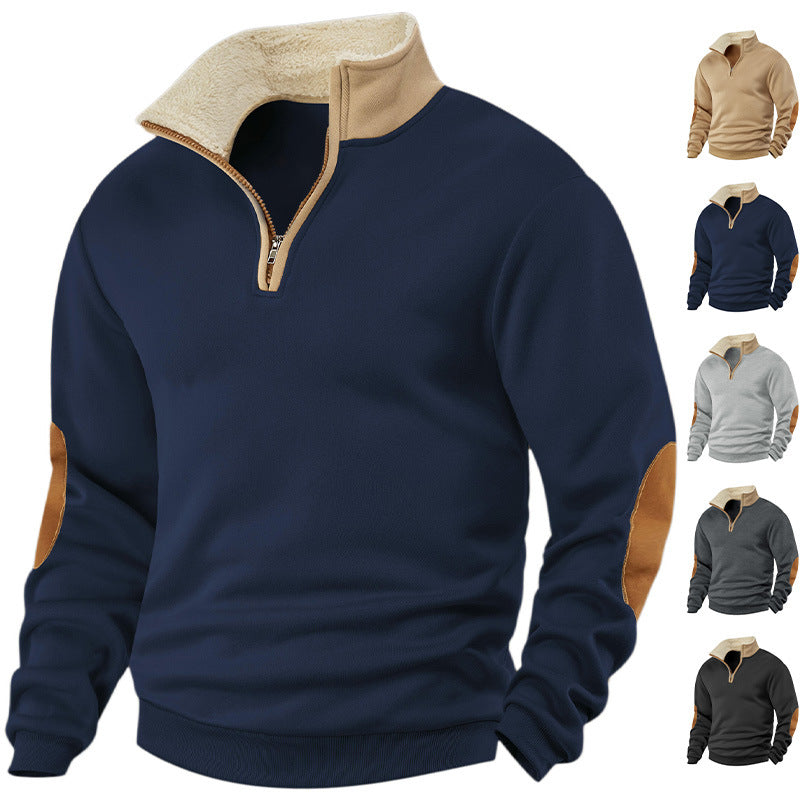 Retro Patchwork Embroidered Versatile Half-placket Mens Long-sleeve