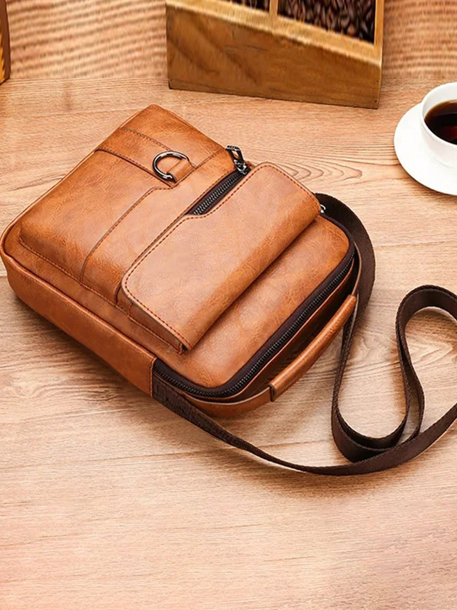 Cross-border Single-shoulder Crossbody Handbag, Fashionable Men's Soft Bag, Vertical Small Backpack, Multi-functional Retro Crossbody Single-shoulder Bag