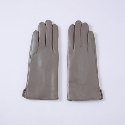 Womens Solid-Color Fleece-Lined Thermal Leather Gloves