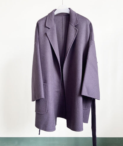 Mid-length Double-faced Wool Belted Coat