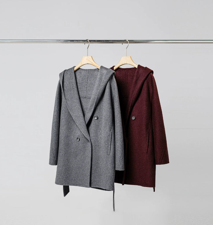 Hooded Oversized V-neck Cashmere Bathrobe Coat