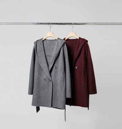 Hooded Oversized V-neck Cashmere Bathrobe Coat