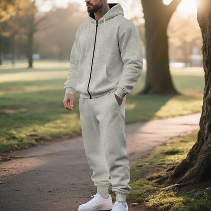 Mens Solid-Color Cardigan Zip-Up Long-Sleeve Sports Suit