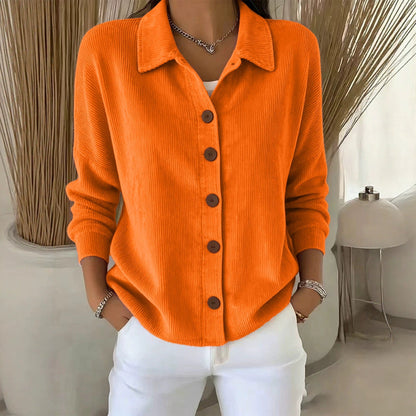 Womens Solid-Color Long-Sleeve Cardigan Polo Shirt