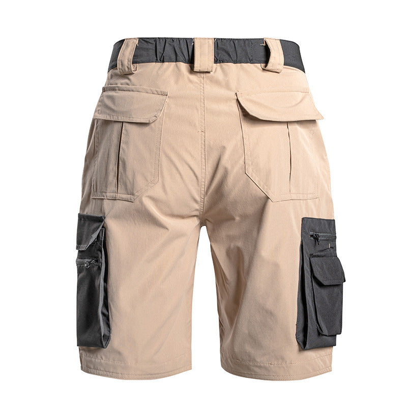 Summer Thin Slightly Elastic Five-Point Pants Outdoor Waterproof Tactical Pants Multi-Pocket Color-Blocking Work Shorts