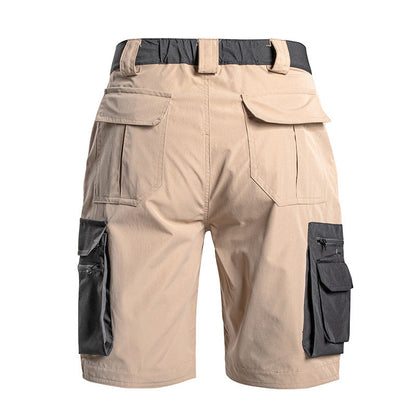 Summer Thin Slightly Elastic Five-Point Pants Outdoor Waterproof Tactical Pants Multi-Pocket Color-Blocking Work Shorts