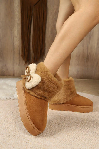 Women's New Export Round Toe Cuffed Furry Ankle Snow Boots, Cross-Border Platform Warm Fleece Lined Thickened Cotton Boots