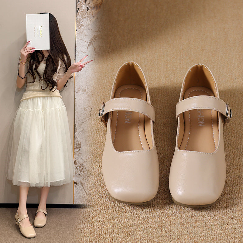 Women's Square Toe Vintage Low Cut Mary Jane Flats, 2026 Spring Autumn New Arrival, Elegant Commuter Fashion Buckle Strap Dress Shoes