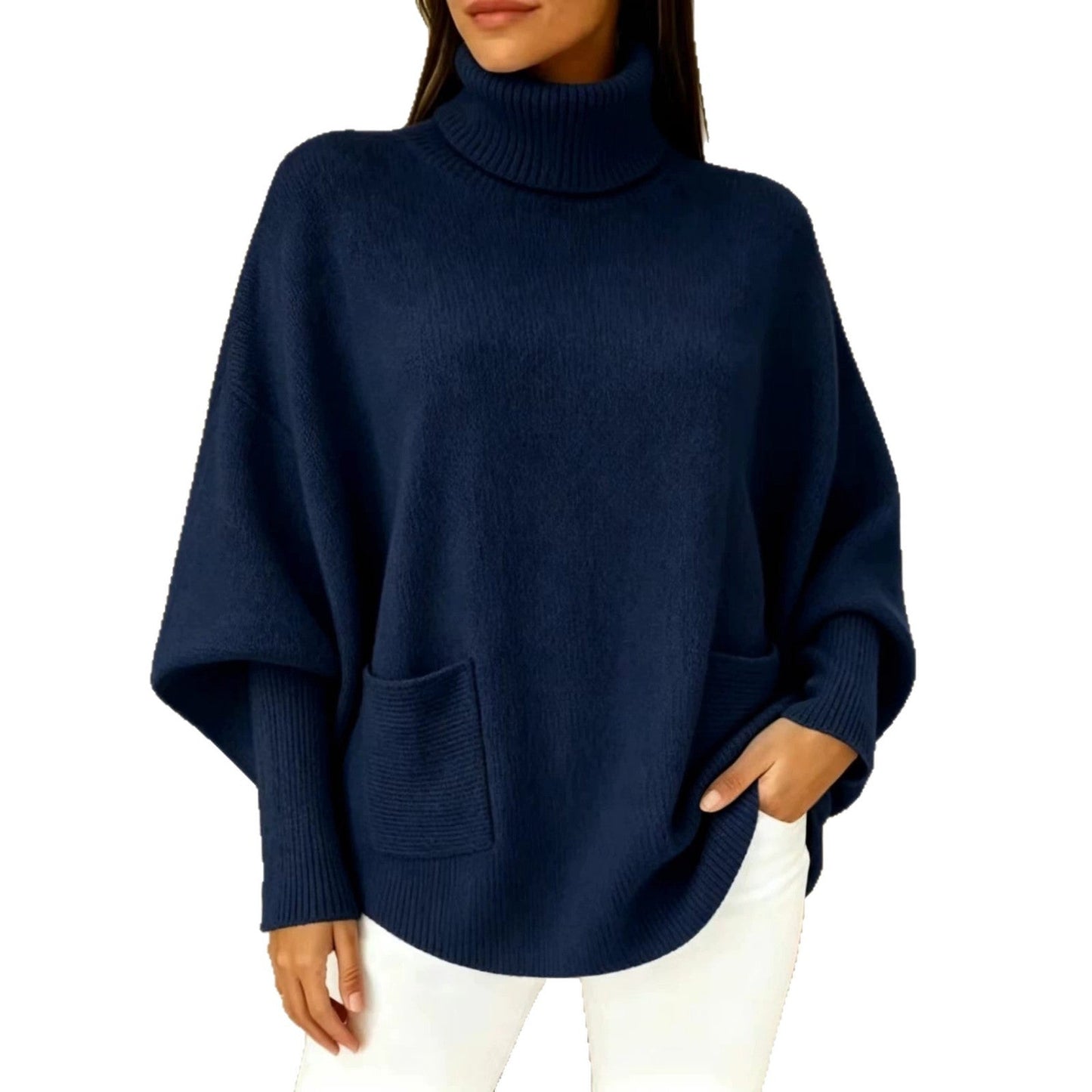 Fashionable Solid-Color Long-Sleeve Turtleneck Sweater For Women