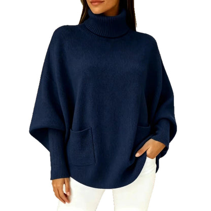 Fashionable Solid-Color Long-Sleeve Turtleneck Sweater For Women