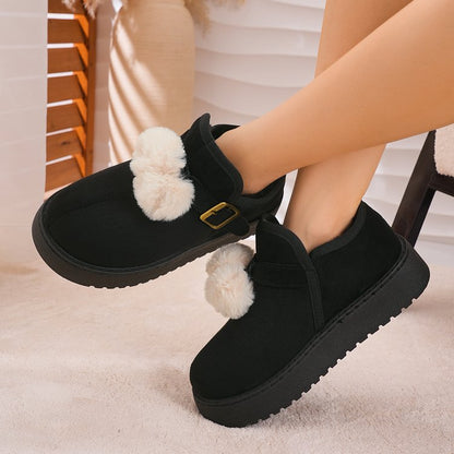 Women's Snow Boots, New 2026 Winter Fleece & Cotton Lined Slip-On Platform Buckle Strap Warm Cotton Boots