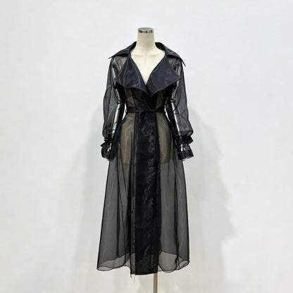 Sheer Organza Trench-Style Maxi Coat