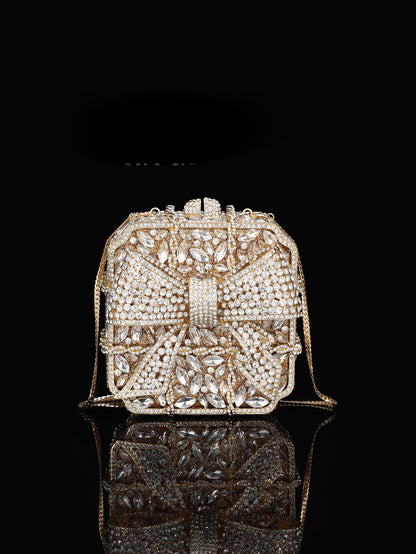 High-end Luxurious Heavy-Embroidered Shiny Champagne Bottle Rhinestone Evening Bag