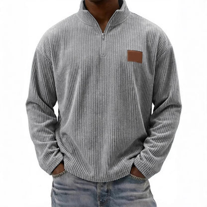 Mens Retro Corduroy Fashion Embroidered Pullover With A Stand-up Collar