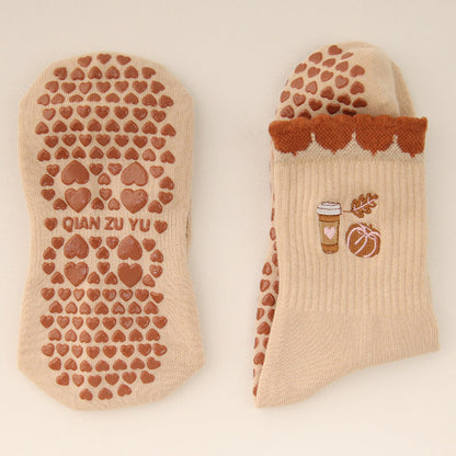Yoga Socks With Cherry Embroidery And Lemons