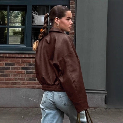 Retro AutumnWinter Old Money Style Leather Jacket For Women