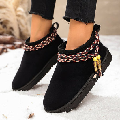 Women's Plus Size Stylish Mid-Calf Fashion Boots, Export Plus Size Retro Flat Slip-On Shallow Mouth Knight Boots