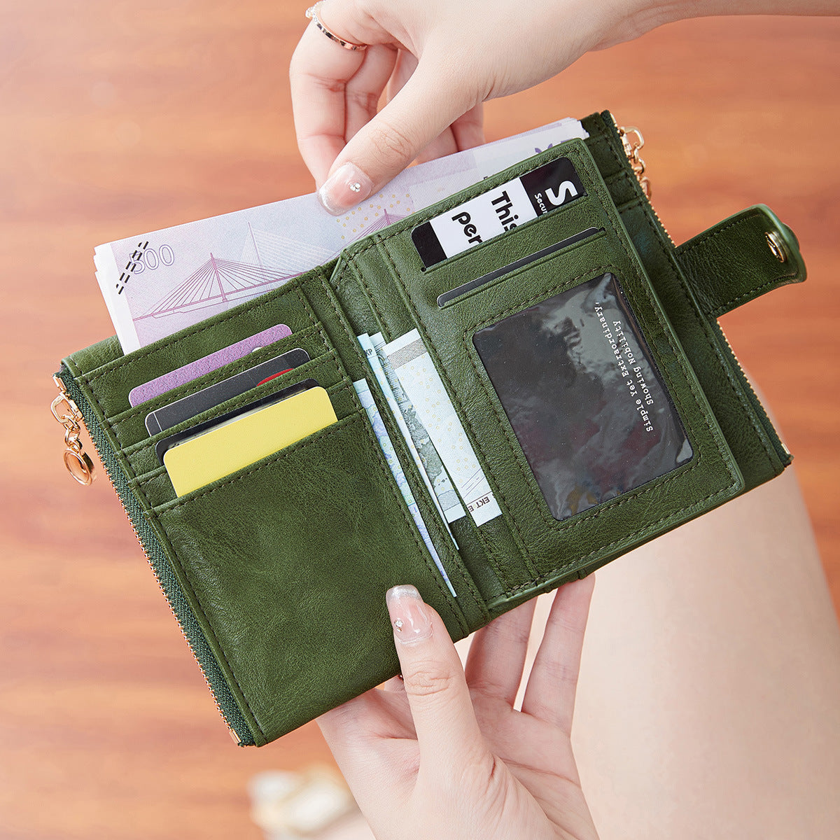 New Womens Retro Short Trifold Wallet With Dual Zippers And Multiple Card Slots