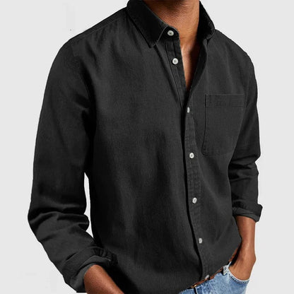 Cross-border Amazon Foreign Trade Europe And The United States Men's New Lapel Solid Color Shirt Men's Retro Long Sleeve Shirt
