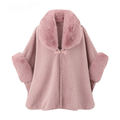 Solid-color Large Fur-collar Shawl