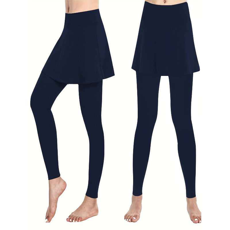 Women's High Waist Skirted Leggings 2 In 1 Flared Skirt Overlay Active Leggings For Yoga & Workout