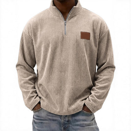 Mens Retro Corduroy Fashion Embroidered Pullover With A Stand-up Collar