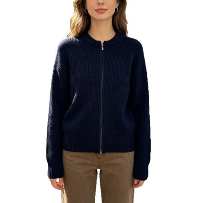 Casual Versatile Solid-color Zip-up Knit Cardigan Jacket