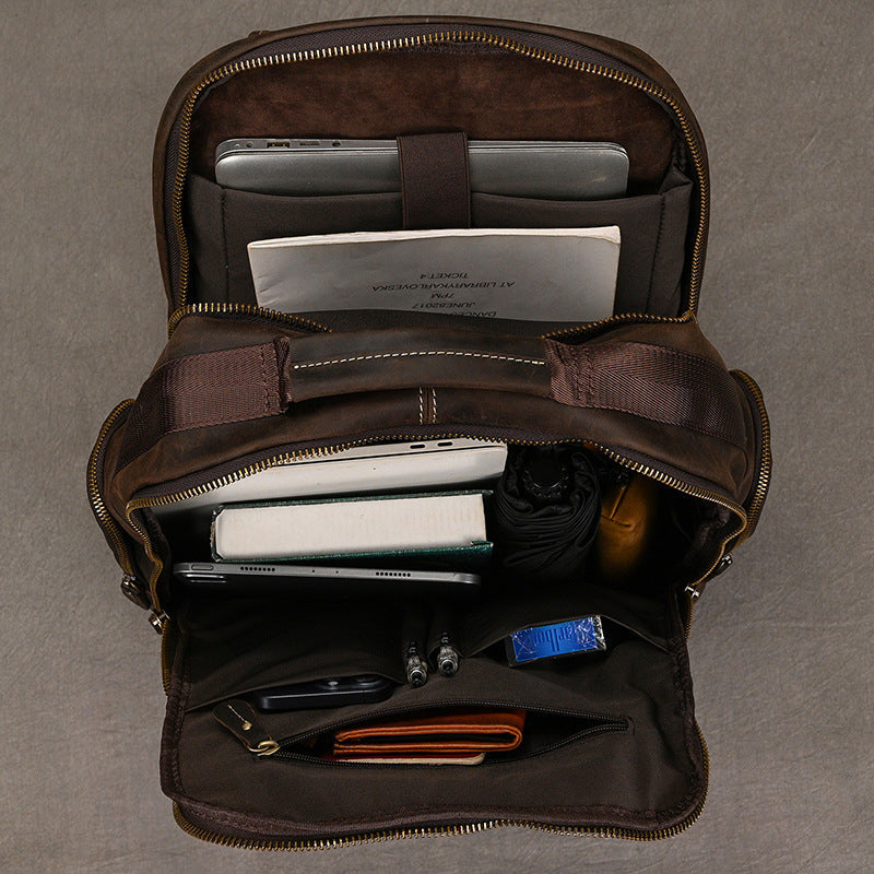 Mens Retro Saddle-Leather Backpac Large Capacity Genuine Leather