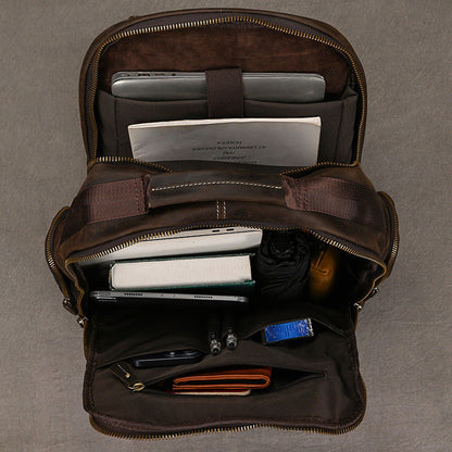 Mens Retro Saddle-Leather Backpac Large Capacity Genuine Leather