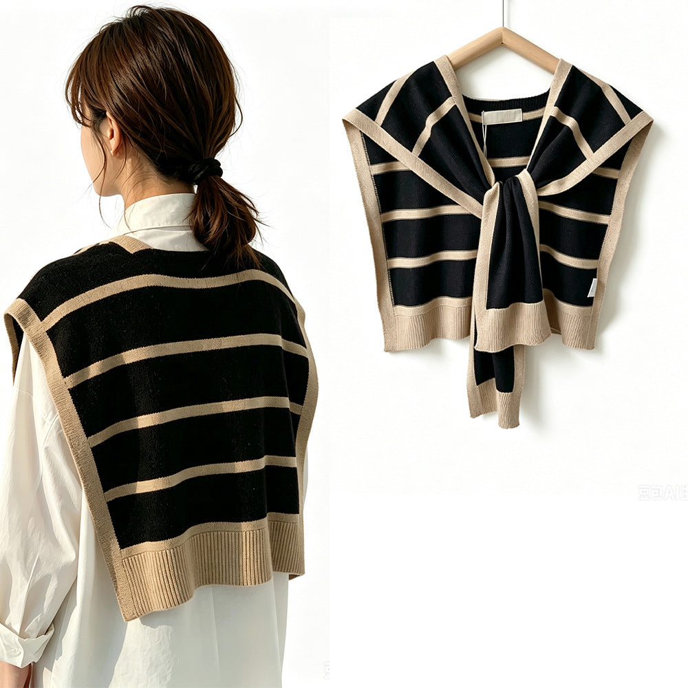 Fashionable Striped Knitted Cape For Women