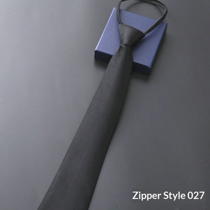 Mens Business Formal Zipper Tie With Blue Stripes