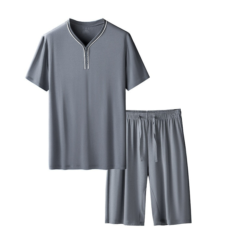 Mens Home Wear Thin Short-Sleeve Shorts Pajama Set