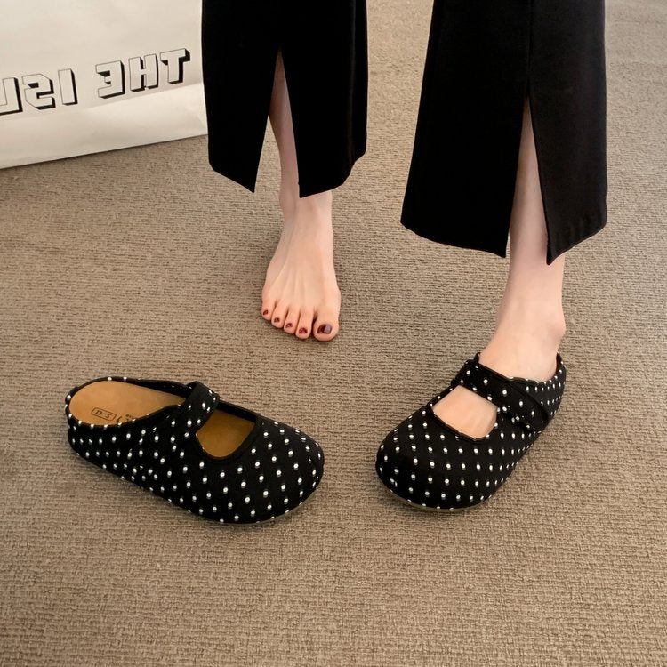 Small Retro Polka Dot Mary Jane Slippers, Women's Sponge Cake Boken Shoes, Thick Sole