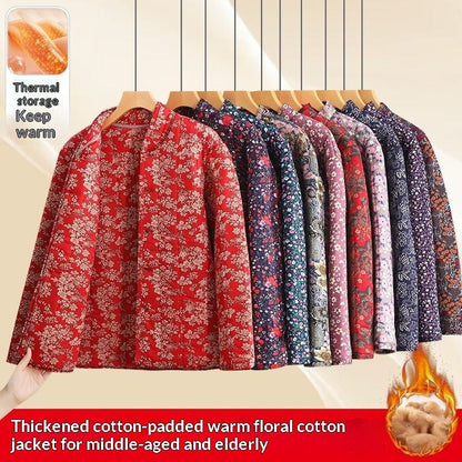 Middle Aged And Elderly Stand Collar Floral Cotton Padded Coat