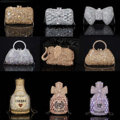 High-end Luxurious Heavy-Embroidered Shiny Champagne Bottle Rhinestone Evening Bag