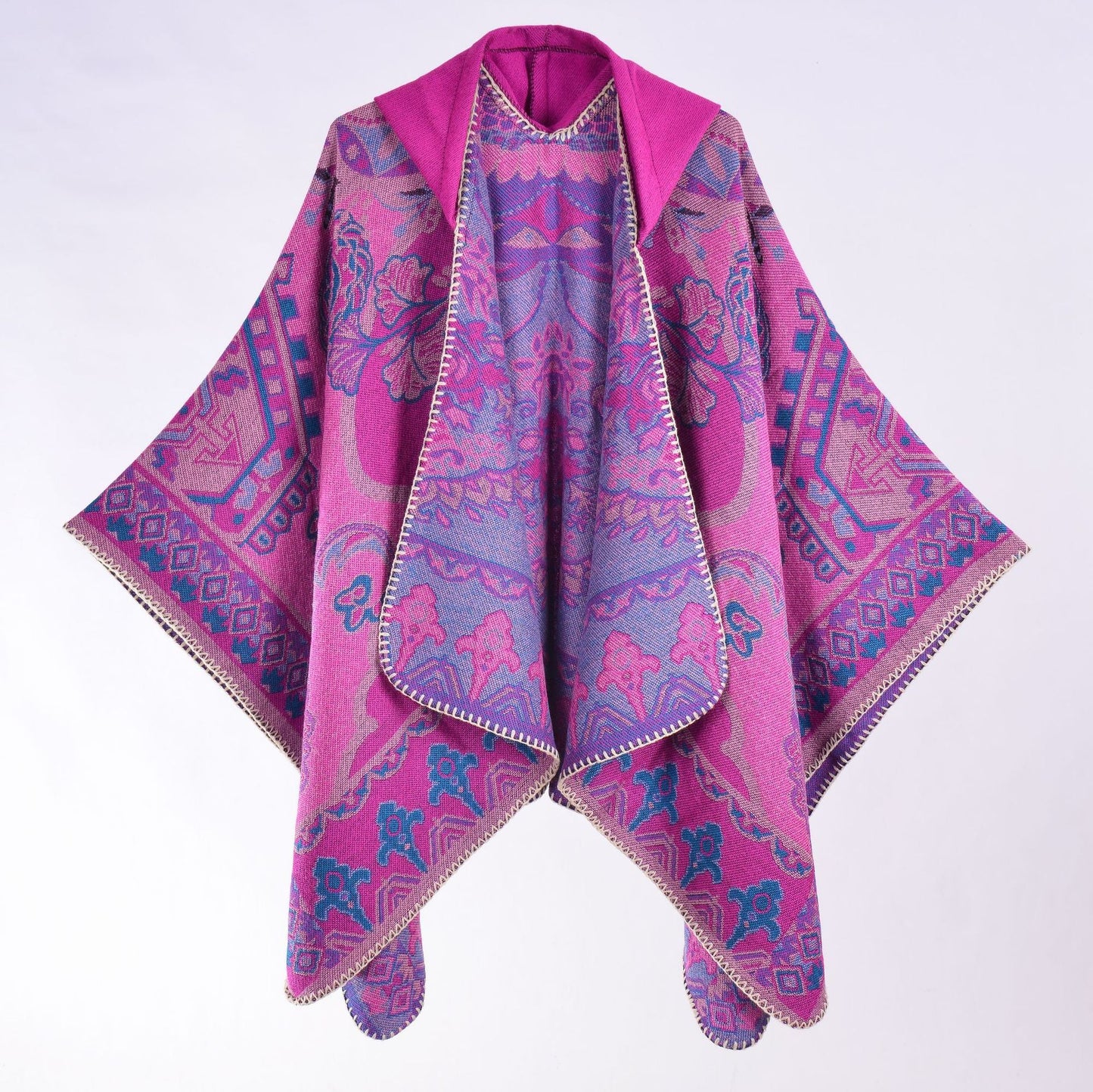 Floral Photography Knitted Hooded Cape