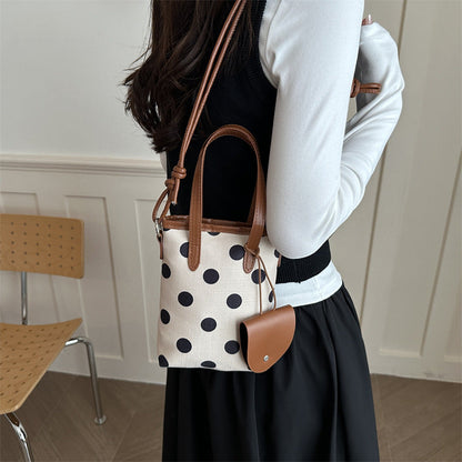 Korean-style Retro Polka-dot Mini Bucket Bag For Women